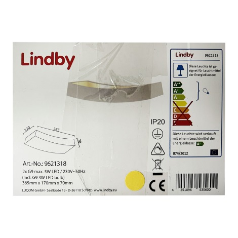 Lindby - LED Seinävalo TIARA 2xG9/3W/230V