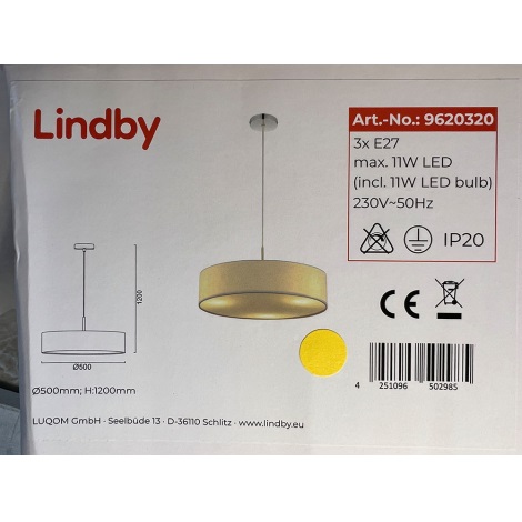Lindby - Riippuvalaisin SEBATIN 3xE27/11W/230V