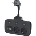 LINEA jatkopistorasia kytkimellä 2x230V + 4xUSB A/C SCHUKO musta