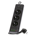 LINEA PRO -jatkojohto kytkimellä, 3×230 V + 3× USB-A + 1× USB-C (Schuko), 1,5 m, musta
