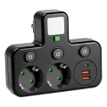 LINEA PRO -jatkoskisko, 2× SCHUKO-pistorasiaa + 3× USB (A ja C), kytkimellä ja LED-valaistuksella, 4000 K, musta