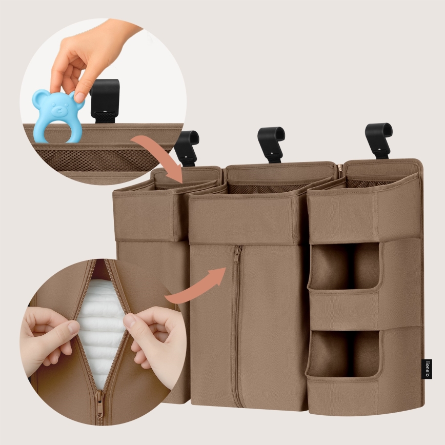 Lionelo - 3-in-1 pinnasängyn sivutasku SIDEPOCKET Beige
