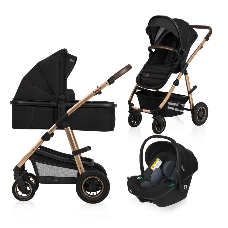 Lionelo - 3-in-1 yhdistelmävaunut AMBER Black Onyx