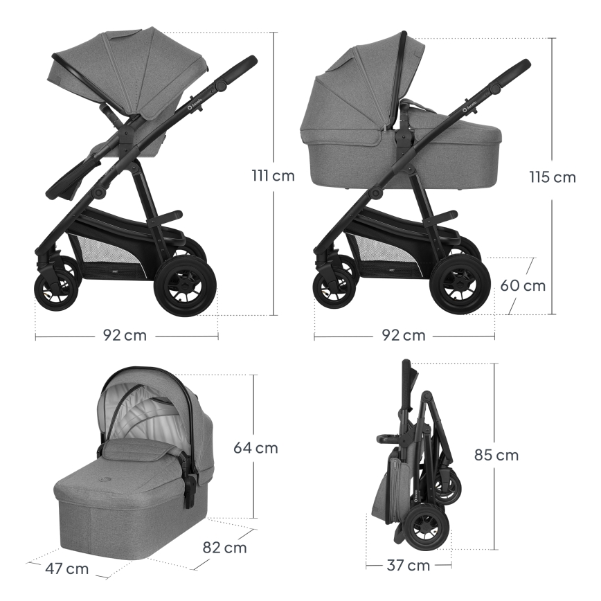 Lionelo - 3-in-1 yhdistelmävaunut BIANKA Grey Stone