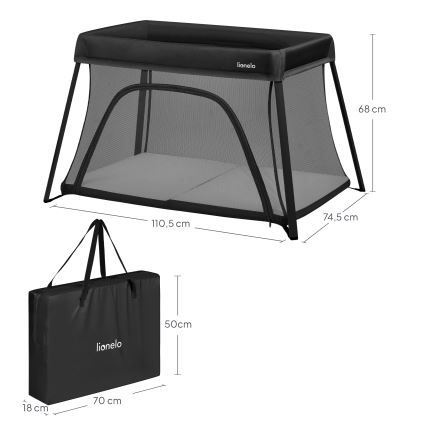 Lionelo - ALICE 3-in-1 matkasänky, musta