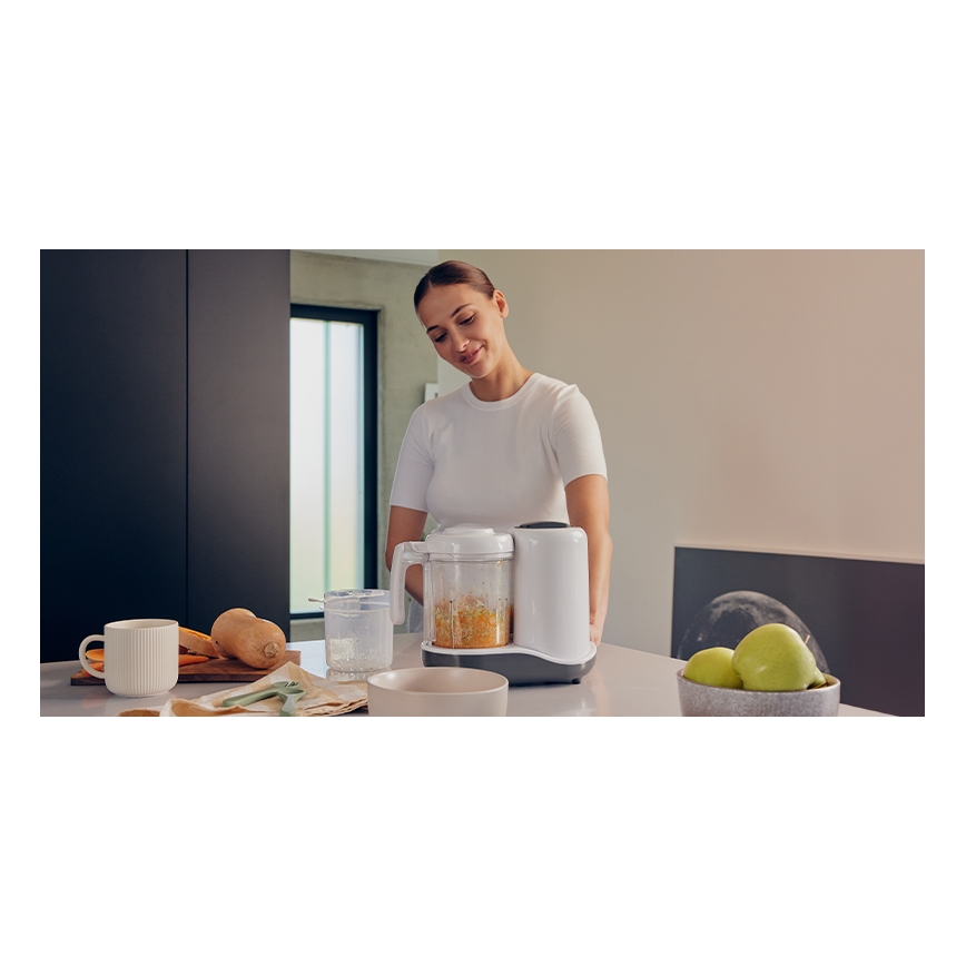 Lionelo - Höyrykeitin 5-in-1 BABYMENU 110W/230V valkoinen/harmaa