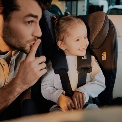 Lionelo - Käännettävä turvaistuin jalustalla HARPER i-Size 76-150 cm Black Carbon