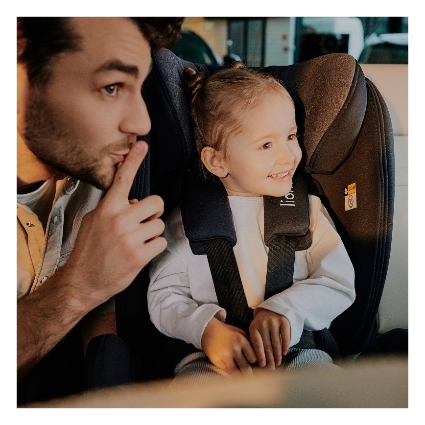 Lionelo - Käännettävä turvaistuin jalustalla HARPER i-Size 76-150 cm Black Carbon