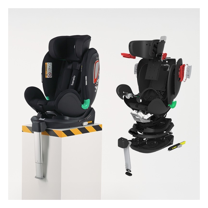 Lionelo - Kääntyvä turvaistuin jalustalla ANTOON PLUS i-Size 40-105 cm Musta Onyx