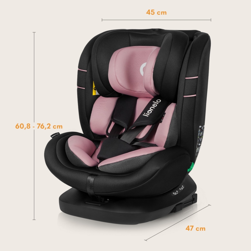 Lionelo - Kääntyvä turvaistuin jalustalla BASTIAAN i-Size 40-150 cm Pink Rose
