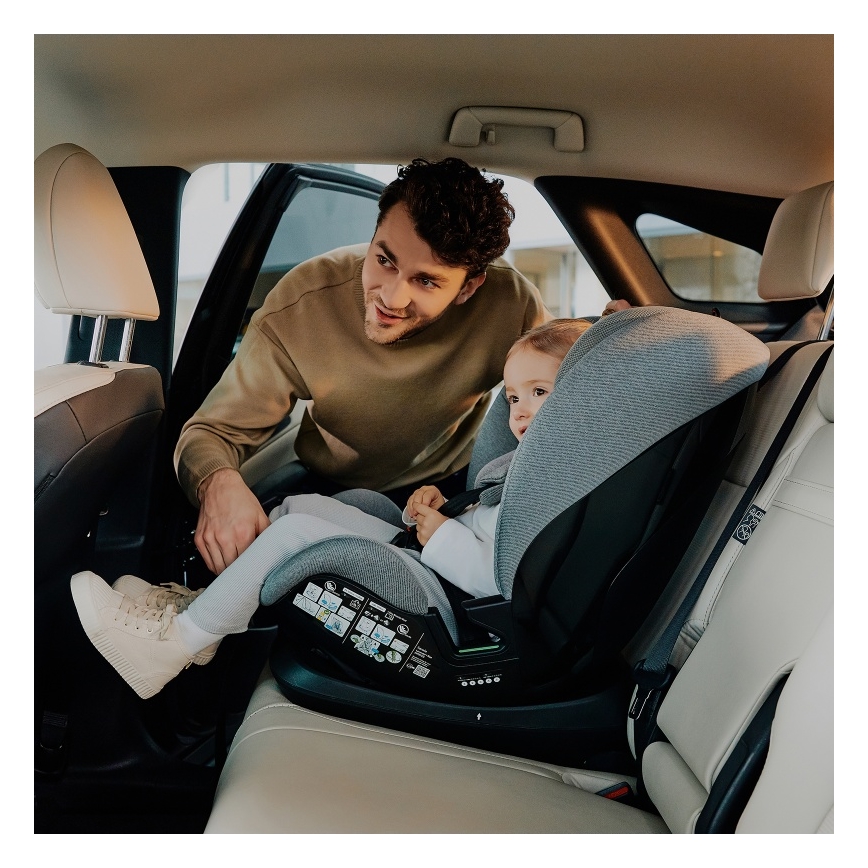 Lionelo - Kääntyvä turvaistuin jalustalla LAVENDER i-Size 76–150 cm, kivenharmaa