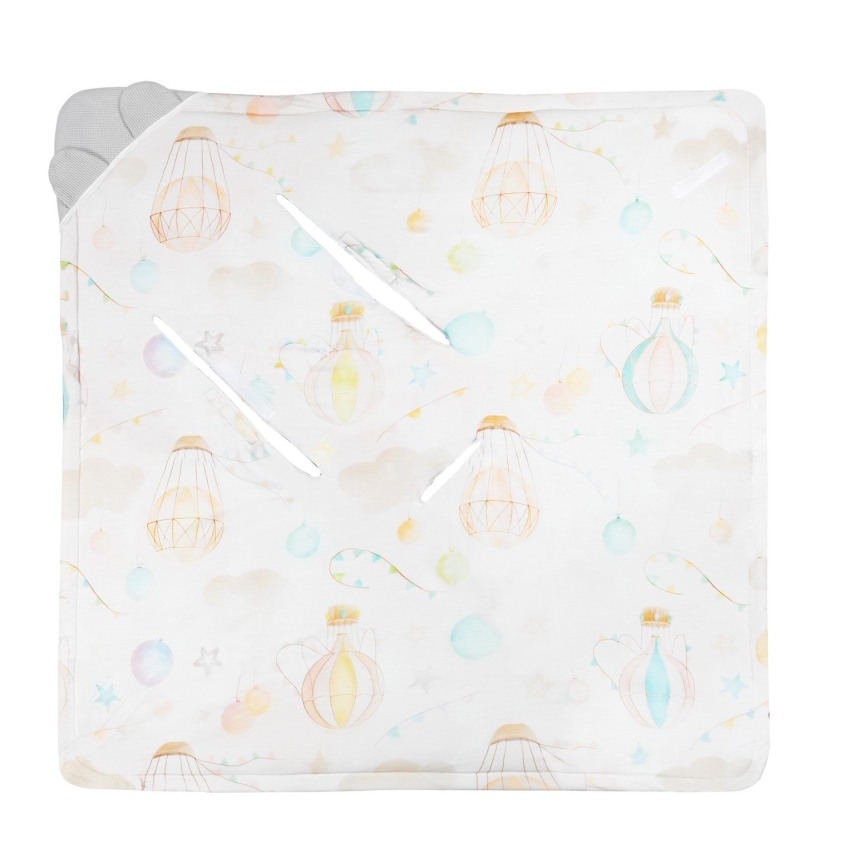 Lionelo - Kapalo turvaistuimeen TRAVEL SWADDLE 90x90 cm Harmaa Ilmapallo