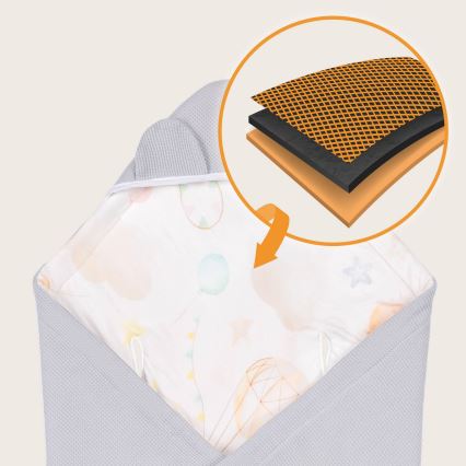 Lionelo - Kapalo turvaistuimeen TRAVEL SWADDLE 90x90 cm Harmaa Ilmapallo