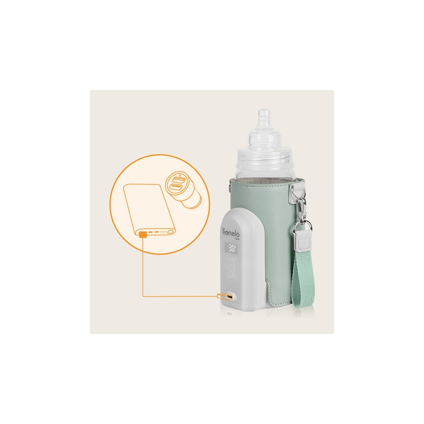 Lionelo - Ladattava pullonlämmitin THERMUP GO EVO 18W/5V vihreä/valkoinen