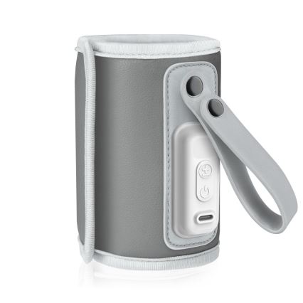 Lionelo - Ladattava tuttipullonlämmitin THERMUP GO 18W/5V harmaa/hopea