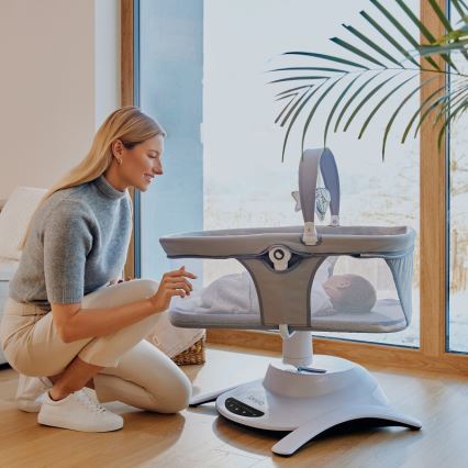 Lionelo - BELLA 2-in-1 lasten keinu musiikkitoiminnolla, 4xAA, betoniharmaa + kaukosäädin