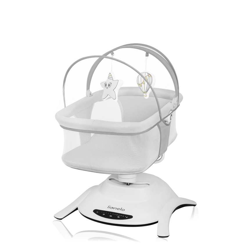 Lionelo - BELLA 2-in-1 lasten keinu musiikkitoiminnolla, 4xAA, betoniharmaa + kaukosäädin