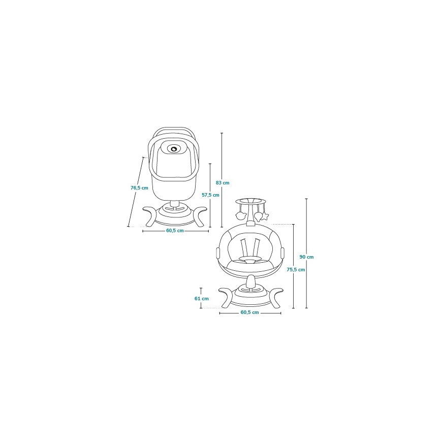 Lionelo - BELLA 2-in-1 lasten keinu musiikkitoiminnolla, 4xAA, betoniharmaa + kaukosäädin