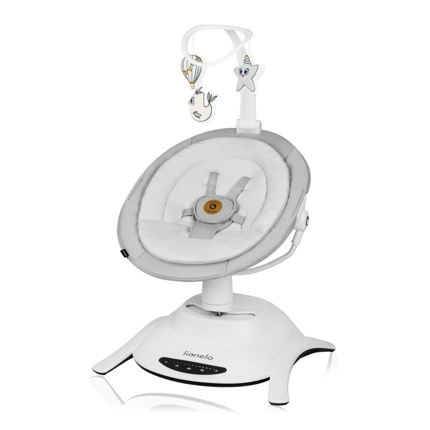 Lionelo - BELLA 2-in-1 vauvan keinu melodiatoiminnolla 4xAA betoniharmaa + kaukosäädin