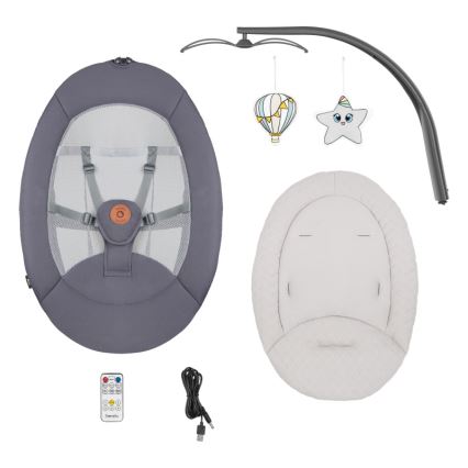 Lionelo - Lasten keinu RINA melodialla, 4xAA, Grey Concrete + kaukosäädin