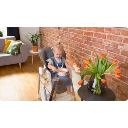 Lionelo - Lasten ruokatuoli LINN PLUS valkoinen/harmaa