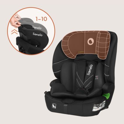 Lionelo - Lasten turvaistuin LEVI FIX i-Size 76-150 cm Musta Carbon