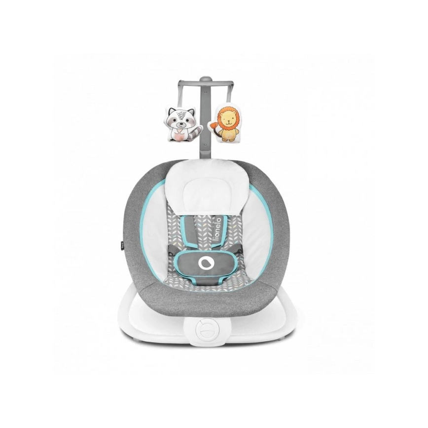 Lionelo - Lasten värisevä keinu melodialla PASCAL 2xAA harmaa/turkoosi