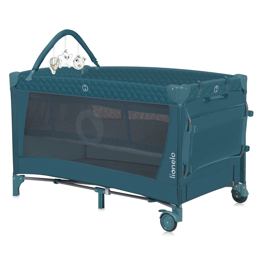 Lionelo - Matkasänky FLOWER Vihreä-turkoosi