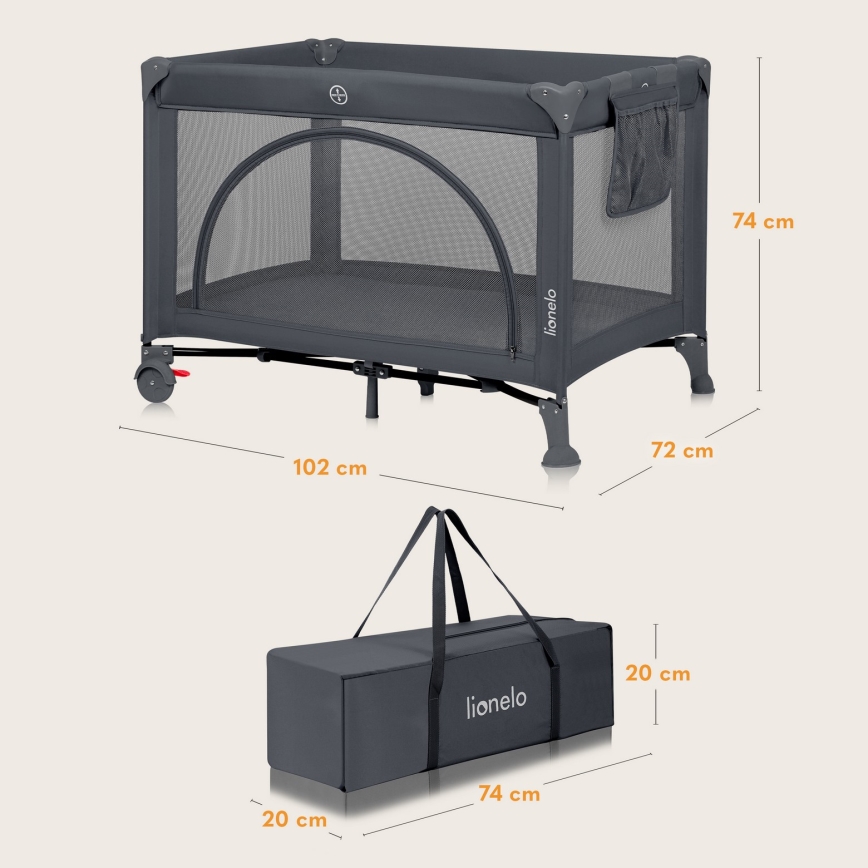 Lionelo - Matkasänky LAURA Betoninharmaa