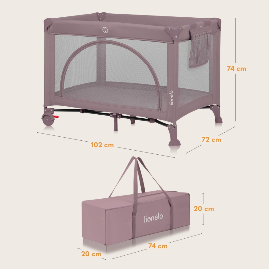 Lionelo - matkasänky LAURA, vaaleanpunainen nude