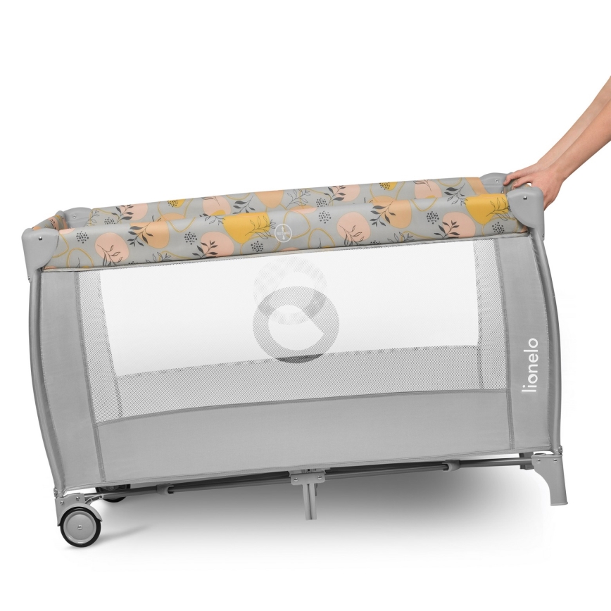 Lionelo - Matkasänky STEFI PLUS vaaleanpunainen/keltainen