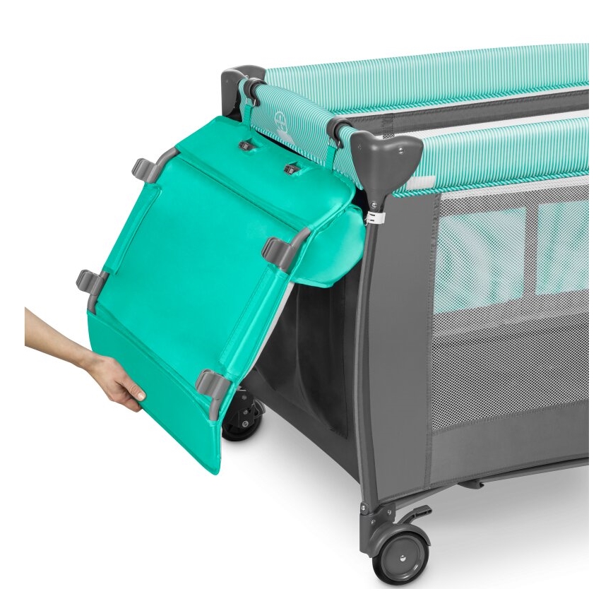 Lionelo - Matkasänky SVEN PLUS harmaa/turkoosi