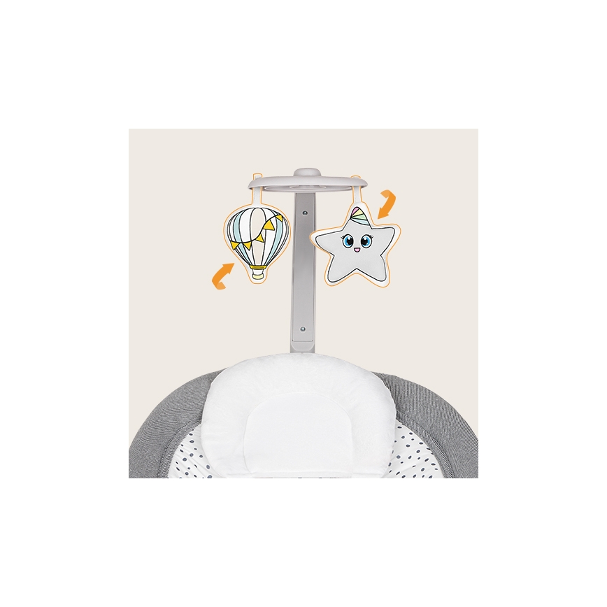 Lionelo - PASCAL lasten värisevä keinu, melodialla, 2xAA, harmaa