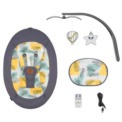 Lionelo - RALF lasten keinu melodialla, 4xAA, betoninharmaa + kaukosäädin