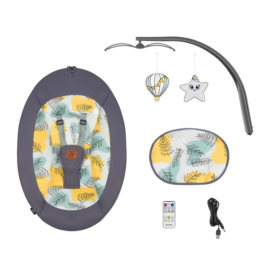 Lionelo - RALF lasten keinu melodialla, 4xAA, betoninharmaa + kaukosäädin