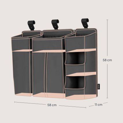 Lionelo - SIDEPOCKET 3-in-1 pinnasängyn järjestäjä, harmaa