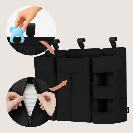 Lionelo - SIDEPOCKET 3-in-1 sängyn sivutasku, musta