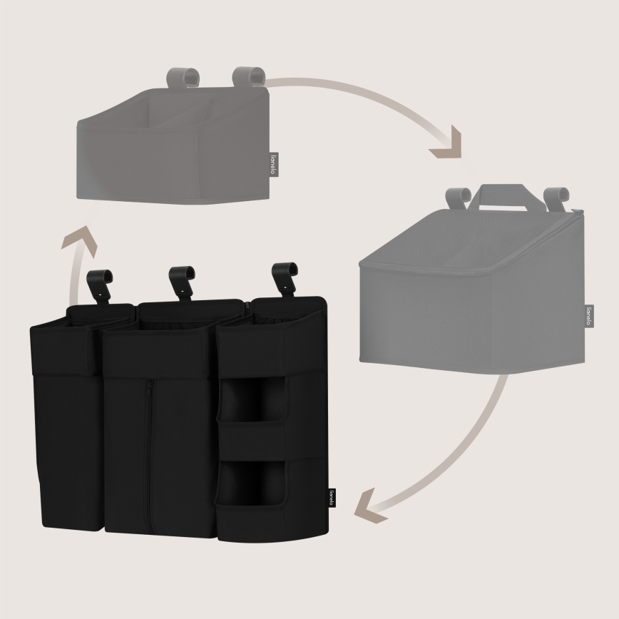 Lionelo - SIDEPOCKET 3-in-1 sängyn sivutasku, musta