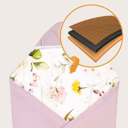 Lionelo - TRAVEL SWADDLE 90x90 cm turvaistuimeen tarkoitettu käärepeitto, vaaleanpunainen kukkakuosi