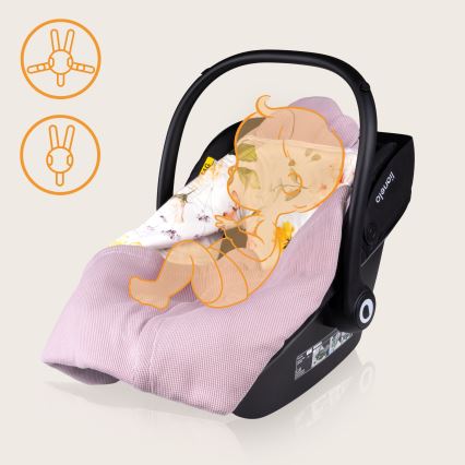 Lionelo - TRAVEL SWADDLE 90x90 cm turvaistuimeen tarkoitettu käärepeitto, vaaleanpunainen kukkakuosi