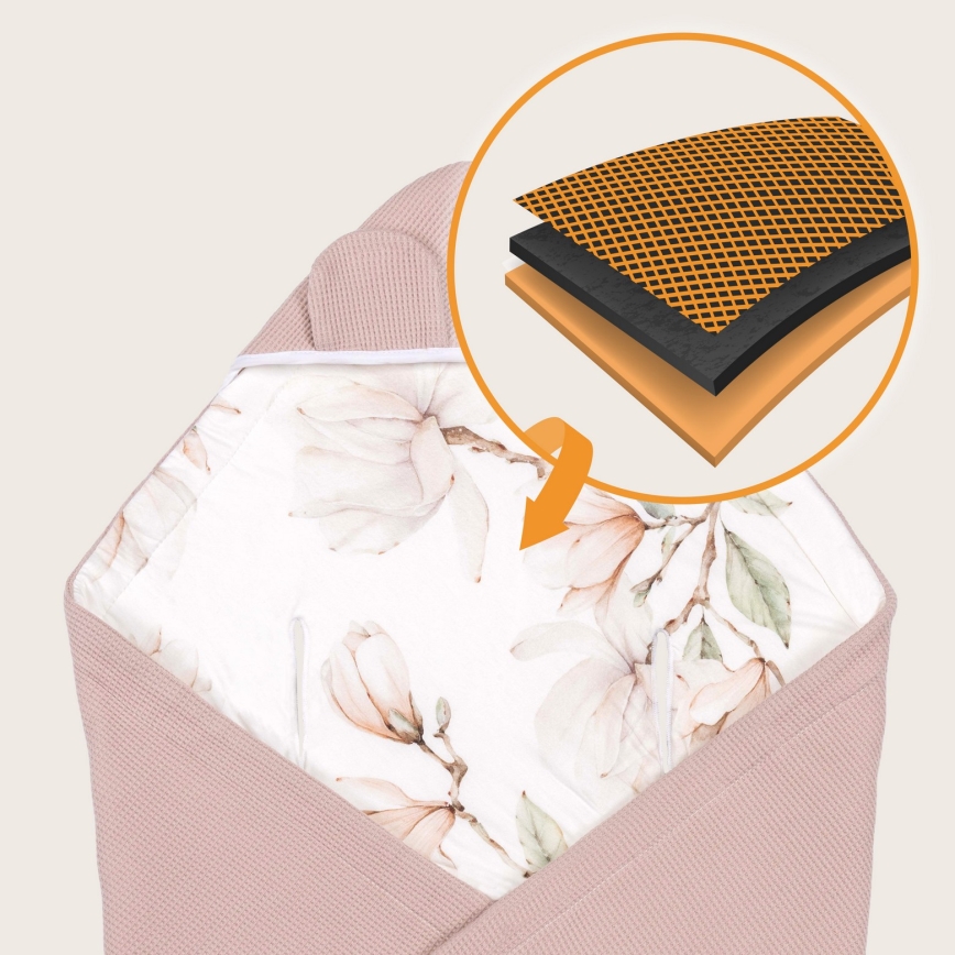 Lionelo - TRAVEL SWADDLE 90x90 cm turvakaukalon kääre Beige Magnolia