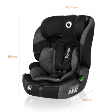 Lionelo - Turvaistuin LEVI ONE i-Size 76-150 cm musta/harmaa