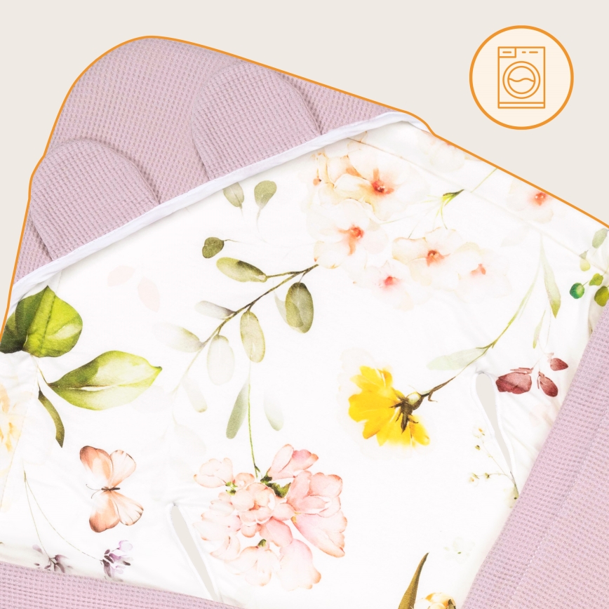 Lionelo - Turvakaukalon kietaisupussi TRAVEL SWADDLE 90x90 cm Vaaleanpunainen kukkakuosi