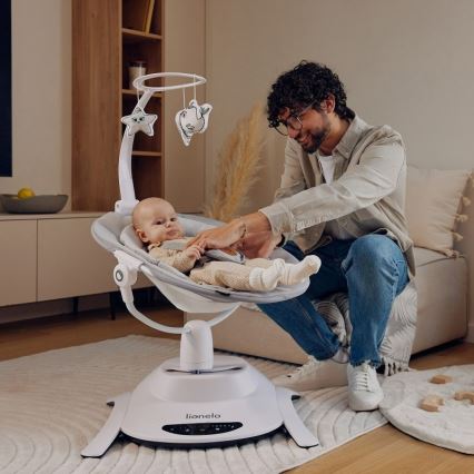 Lionelo - Vauvakeinu melodialla BELLA Grey Concrete + kaukosäädin