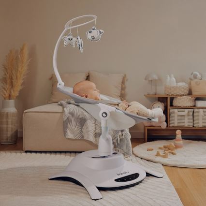 Lionelo - Vauvakeinu melodialla BELLA Grey Concrete + kaukosäädin