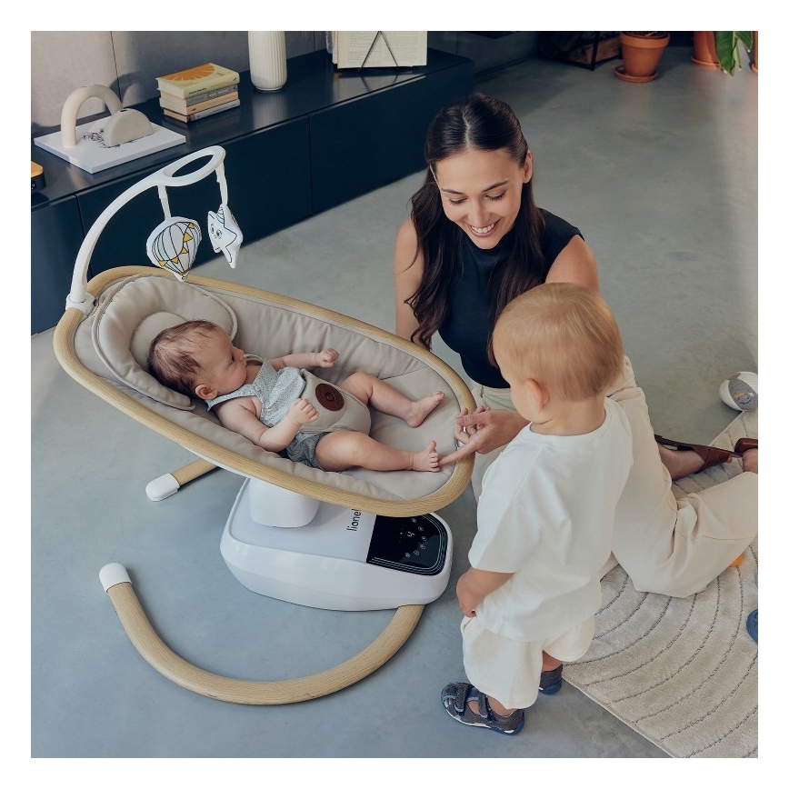 Lionelo - Vauvakeinu OLIVIA, musiikkitoiminnolla, beige/luonnonväri + kaukosäädin