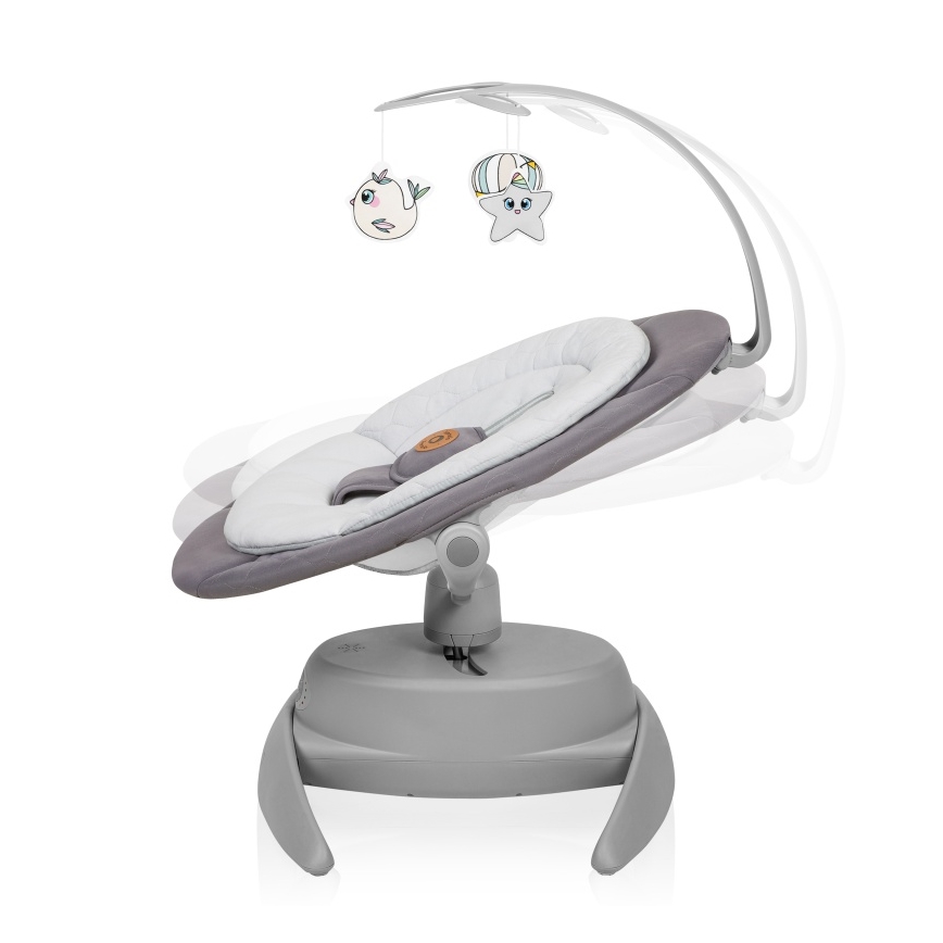 Lionelo - Vauvan keinu MELL Grey Stone melodialla, toimii 4xAA-paristoilla + kauko-ohjain