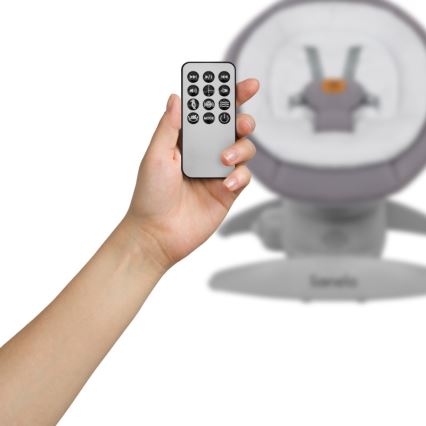 Lionelo - Vauvan keinu MELL Grey Stone melodialla, toimii 4xAA-paristoilla + kauko-ohjain