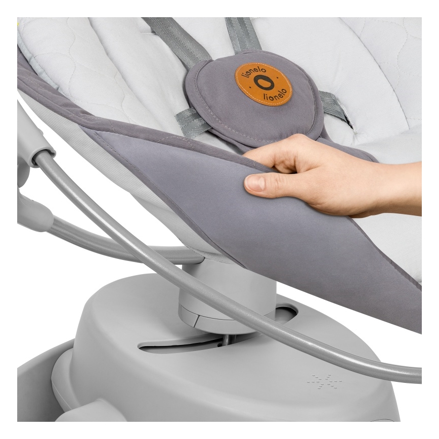Lionelo - Vauvan keinu MELL Grey Stone melodialla, toimii 4xAA-paristoilla + kauko-ohjain