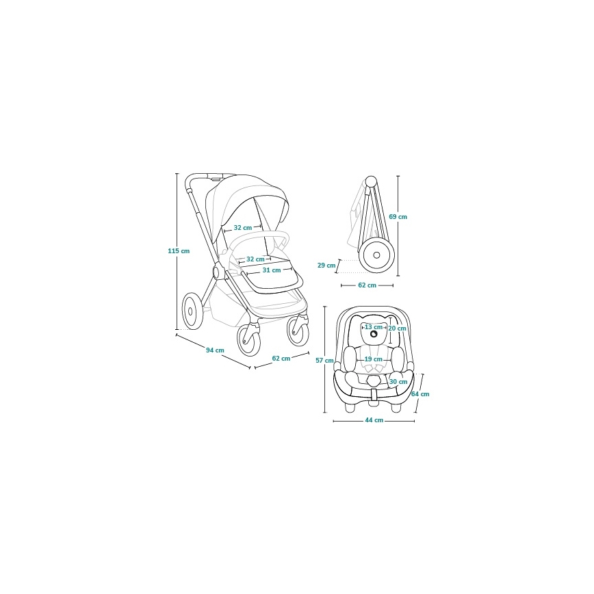 Lionelo - Yhdistelmävaunut 3-in-1 LAYLA Green Forest